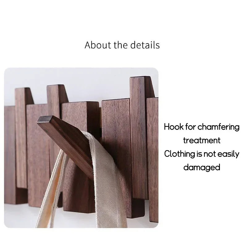 Black Walnut Coat Rack Wall Mounted Solid Wood Clothes Hooks Hallway Entrance Door Hanger Home Decor Ds Furniture Perchero