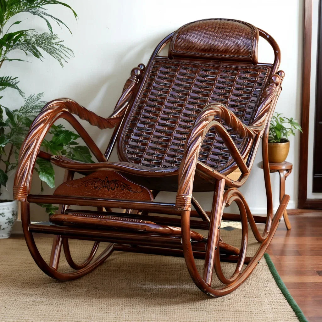 Rattan chair natural Indonesian real rattan rocking chair adult rocking recliner leisure home balcony rattan elderly carefree na