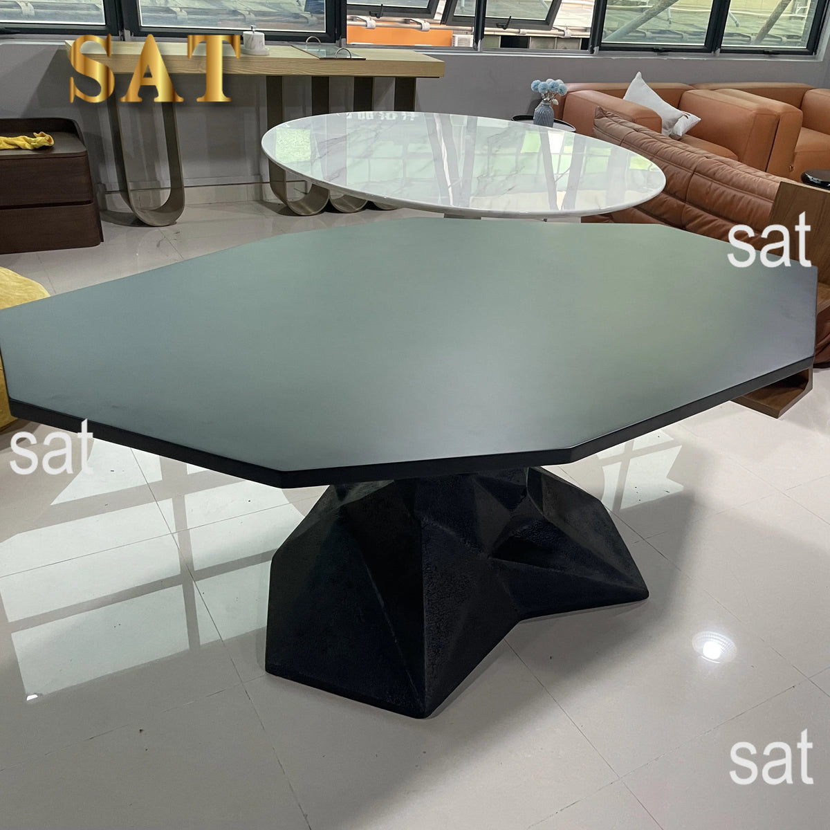 &Modern Black Marble Top Dining Table Durable Big Size Rectangleable 8 Seater for Apartment & Hotel Use