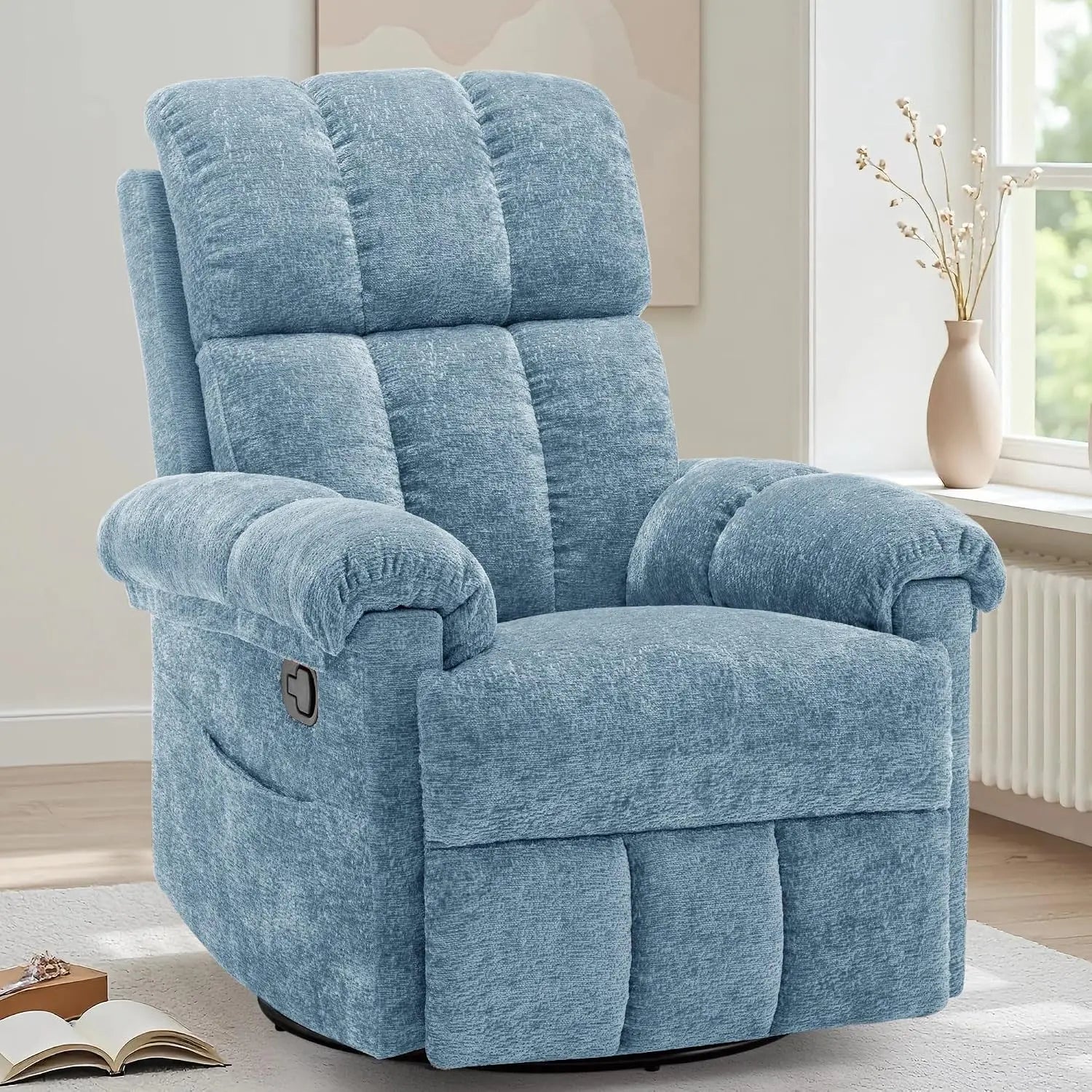 Manual Upholstered Swivel Rocker Recliner,Compact Small Space Reclining Chair For Adults, Custom