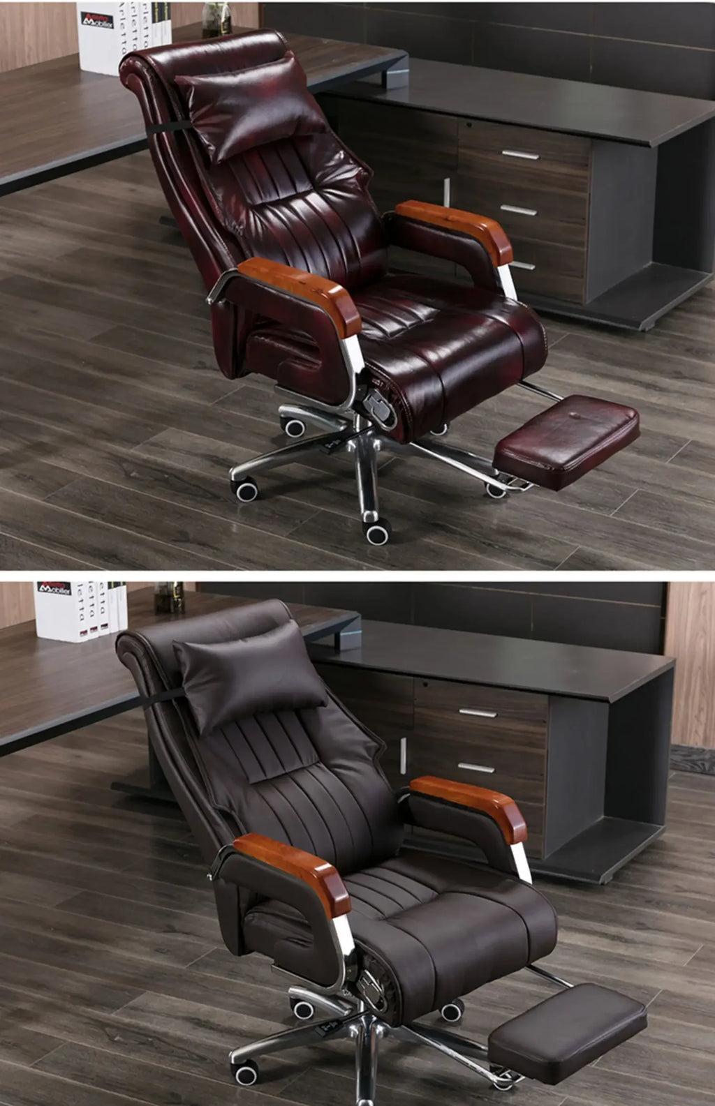 Genuine Leather Office Chair with Massage and Reclining High Back Ergonomic Desk Chair Home Business Use Comfortable Computer