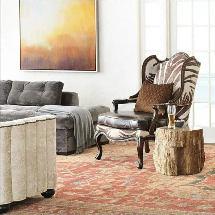 European retro living room fabric sofa leisure chair American solid wood leather sofa tiger chair, single high back chair