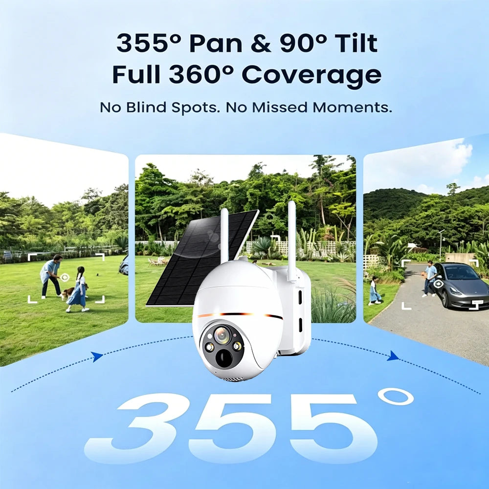 EseeCloud 5MP 4G PTZ Solar Battery Camera With Solar Panels Color Night Vision IR Motion Detection Outdoor Waterproof IP Cam
