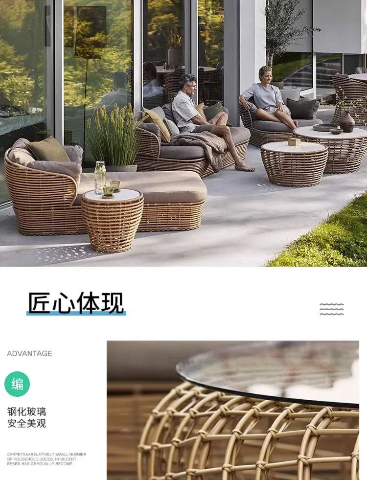 LMM outdoor rattan sofa sun protection waterproof patio balcony garden rattan chair