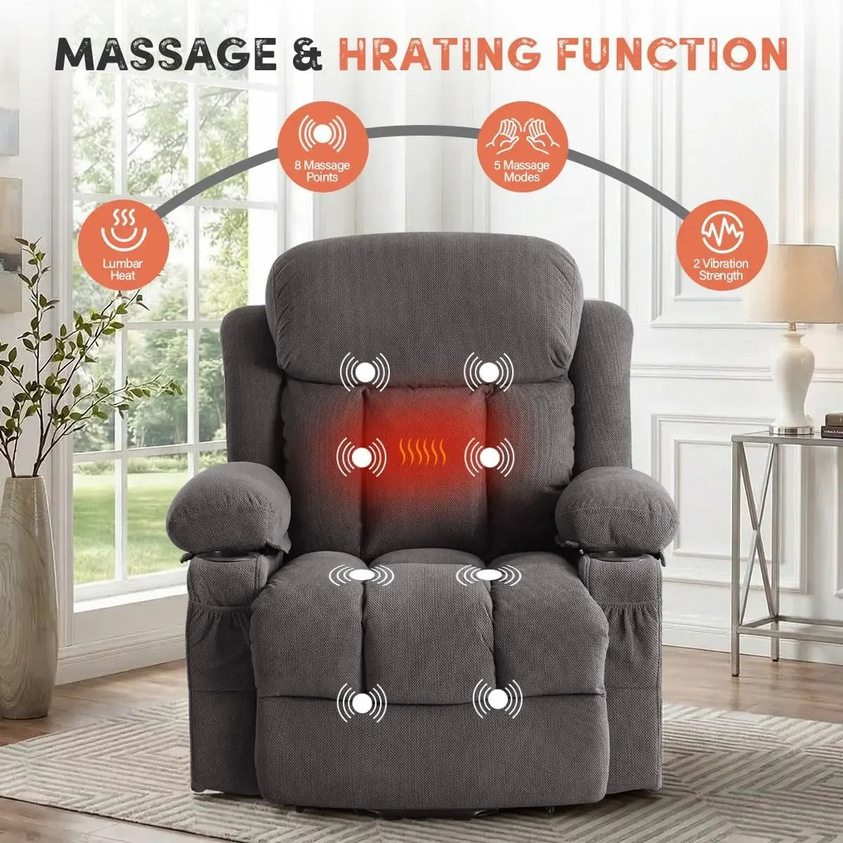 Power Lift Recliner Chair with Massage & Heat for Elderly, Electric Recliner with Cup Holders, USB Port
