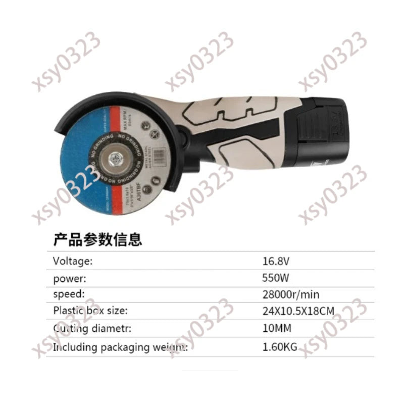 16.8V Cordless Angle Grinder Portable Lithium Battery Polishing Cutting Power Tool