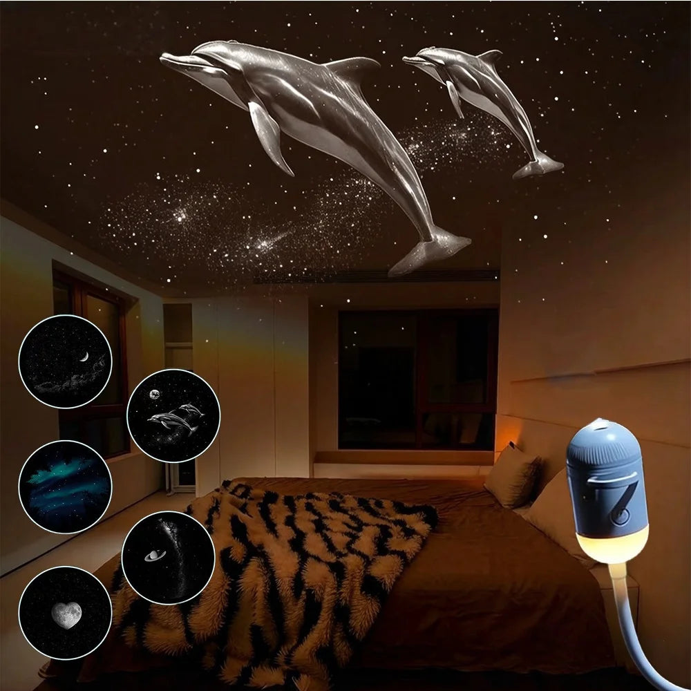 Dual Mode Mini Galaxy Starry Sky Projector Night Light 2-IN-1 Night Light Mode & Starry Sky Mode Furniture Atmosphere Warm Light