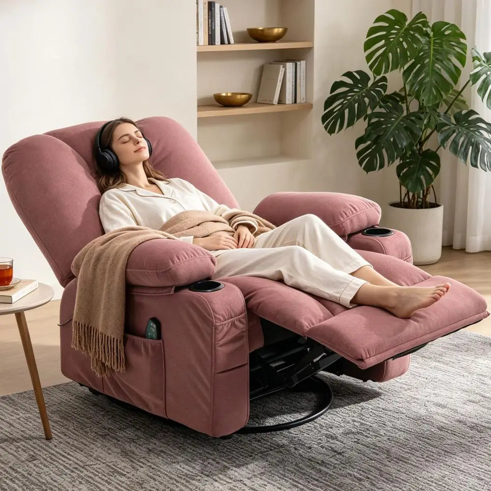 Rocker Massage Recliner Chair with Heat, Oversized Rocking Nursery Chair with Cup Holder, Breathable abric Single Soa Overstued