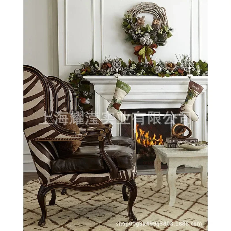 American Solid Wood Tiger Chair Custom Modern Living Room Leather Single Sofa Leisure Armchair Simple Design Furniture