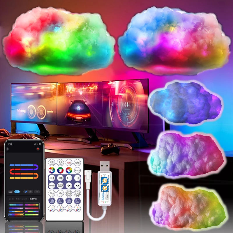 Cloud LED Light, Cloud Music Sync Multicolor Changing Strip Light, Atmosphere DIY Creative Thunder Cloud Lamp Wall Ceiling Light