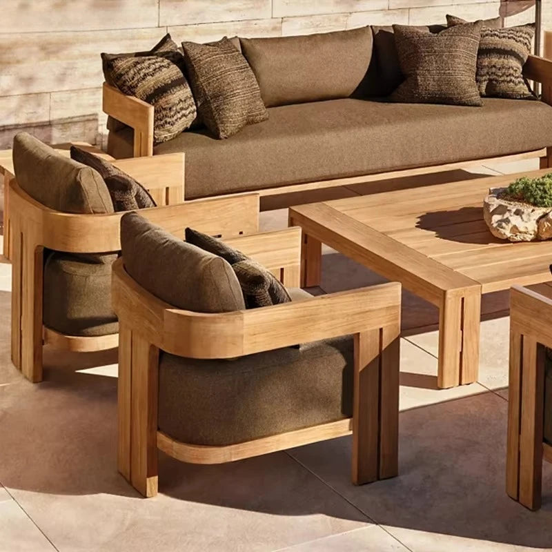 Teak Sofa Water Proof Linen Matira Customizable Colors Garden Sofa Set Teak Wood rh Outdoor Furniture Set