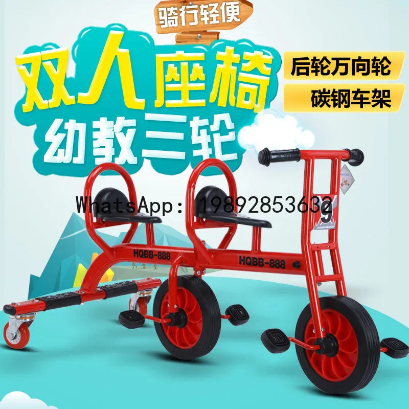 Children's Tricycle Double Pedal Bike Two-Wheel Pedal Bike Kids Toddler Educational Ride-On Outdoor Toy Car