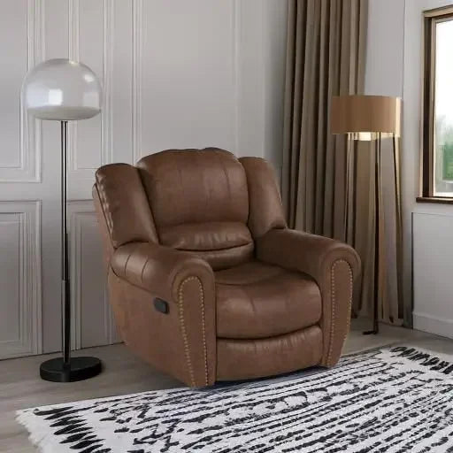 Leather Recliner Chair, Classic and Traditional Manual Recliner Chair with Comfortable Arms and Back Single Sofa for Livin