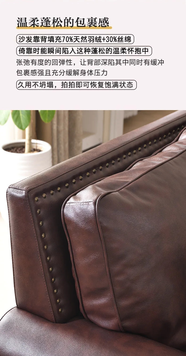 4-10 brown retro-style living room sofa - available in single, double, three, and four-seater configurations - top grain leather