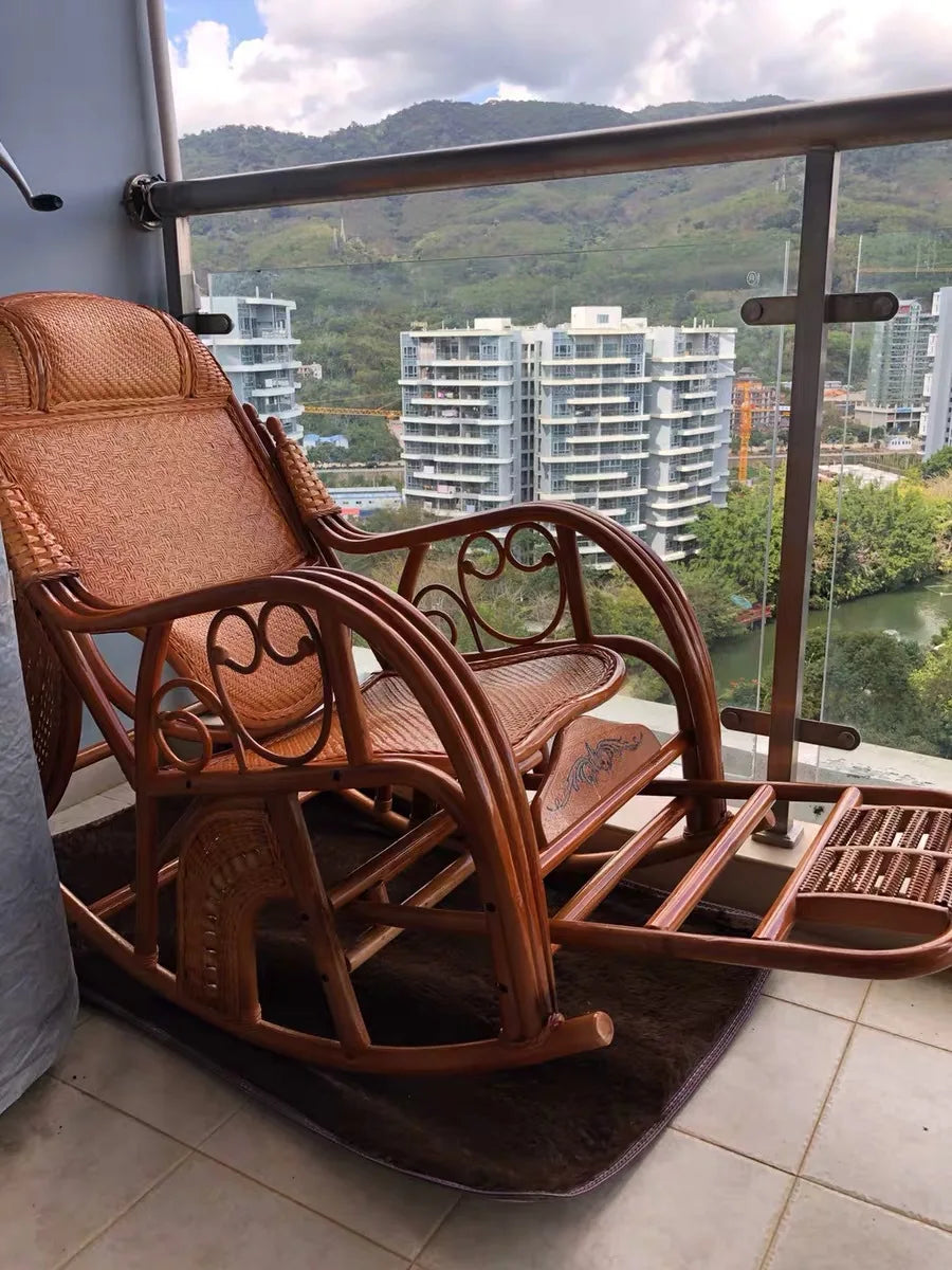 CZ Rocking Chair Hanging Basket Natural Real Rattan Plant Woven Relaxing Leisure Recliner