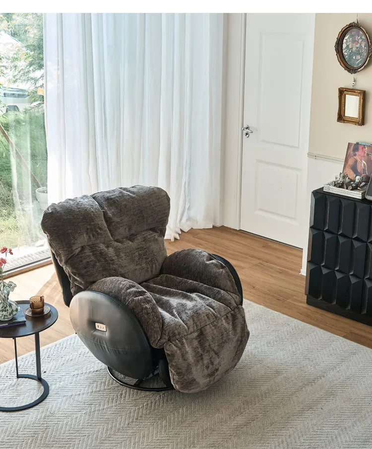 N Retro Electric Single Sofa Chair Designer French Lazy Sofa Balcony Living Room Function Rotating Recliner