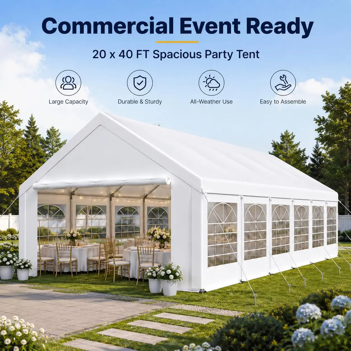 20x40 Fire Retardant Party Tent,Waterproof PVC for Weddings Events, Customized