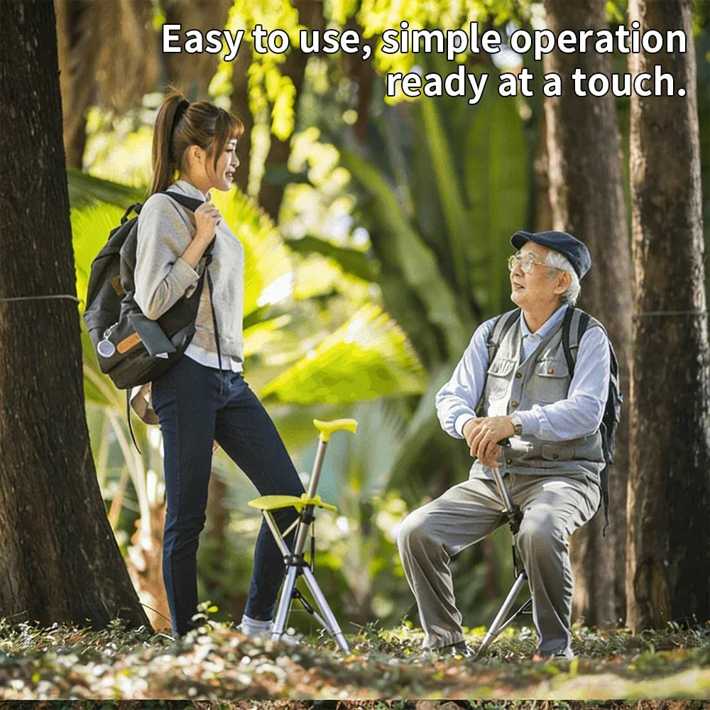 Outdoor Foldable Cane Stool Portable Aluminum Alloy Walking Aid Stick Anti-skid Elderly Rest Chair Max 120KG