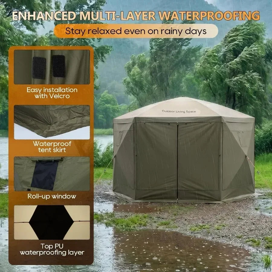 Feet Pop Up Canopy Tent, 6-Sided Portable Gazebo with Mosquito Netting and Removable Wind Cloths, Large Shelter Tent for Outdoo