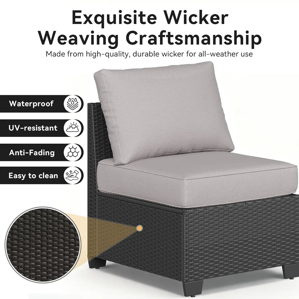 Outdoor Patio Furniture Set 44in Fire Pit Table 7 Pcs Sectional 4in Cushion Widen Armrests Wicker Backyard Grey, Customized