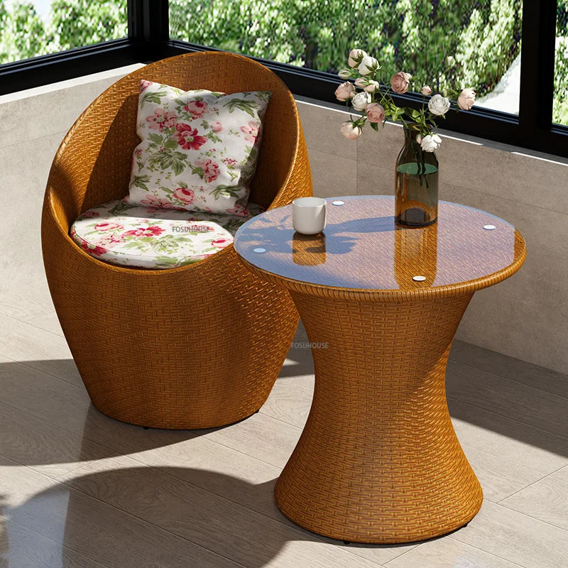 Nordic Balcony Rattan Sofa Chair Table 3 Piece Set Outdoor Patio Garden Furniture set Leisure Home Terrace Seating