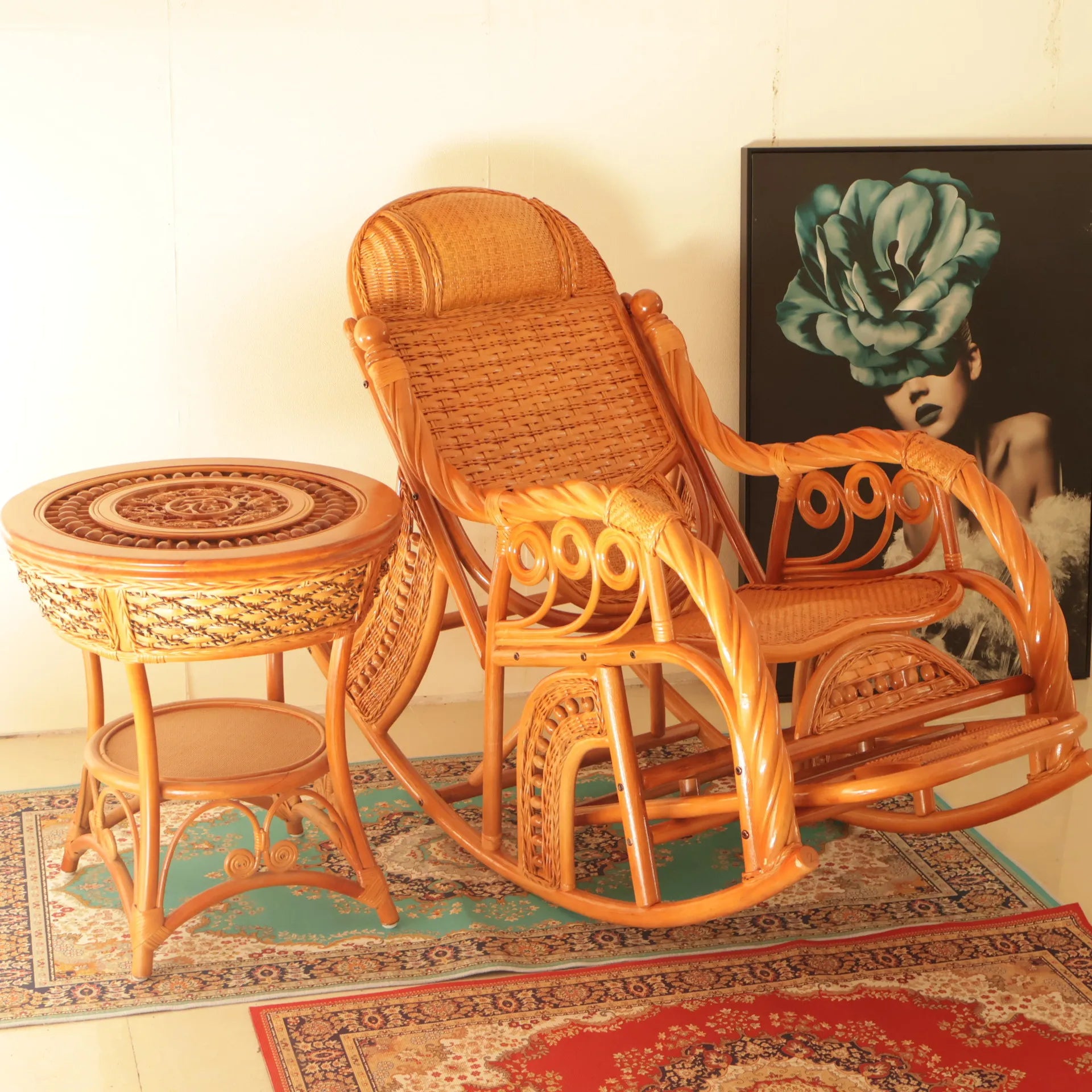New Chinese style carefree courtyard lunch break with stretching massage pedal rocking chair