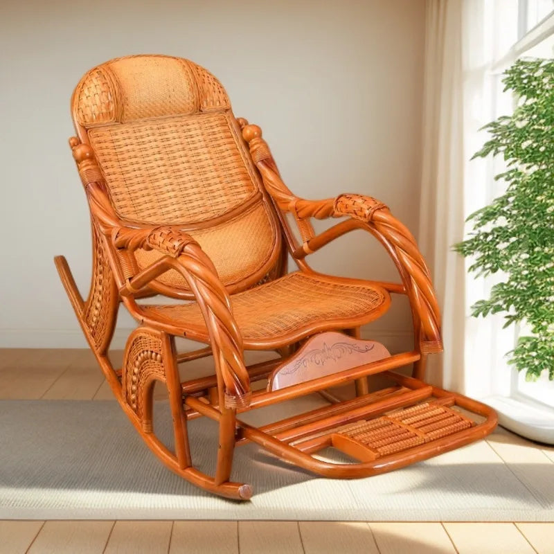 Balcony elderly rattan chair household large medium new Chinese real rattan recliner