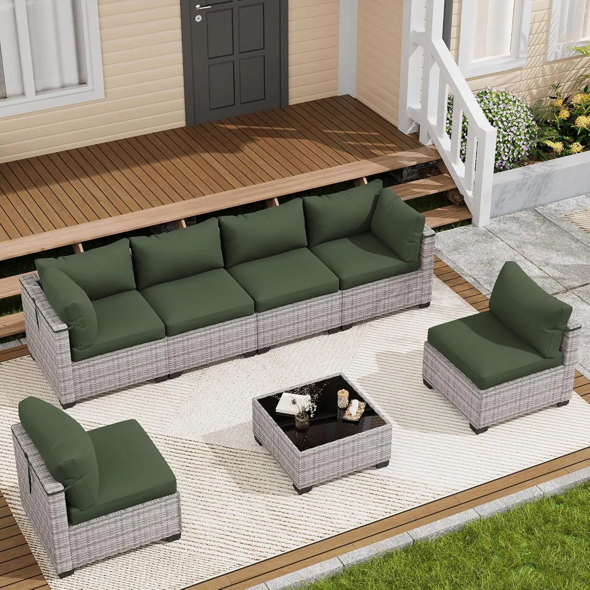 7 Piece Wicker Rattan Patio Conversation Set, Outdoor Sectional Sofa, Custom