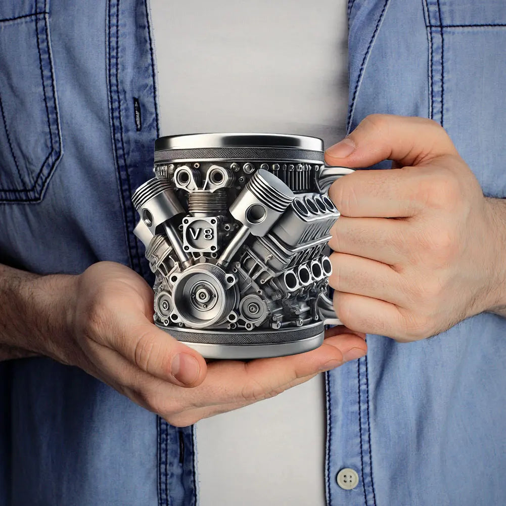Unique Car Engine Coffee Cup Handmade V8/V6 Engine Stainless Steel Cup Tea Cup Suitable For Office Car Enthusiasts As A Gift