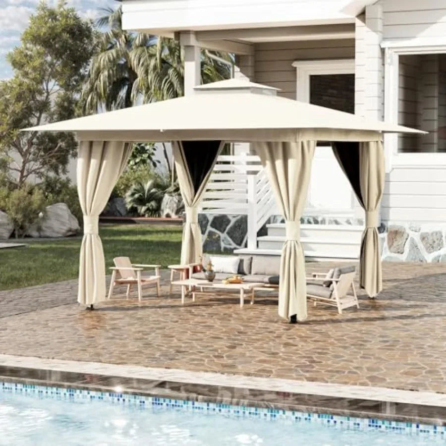 Outdoor Gazebo for Patio Heavy Duty Party Tent with Double Roofs Outdoor  with Curtains and Nettings for Deck Lawn and Backyard