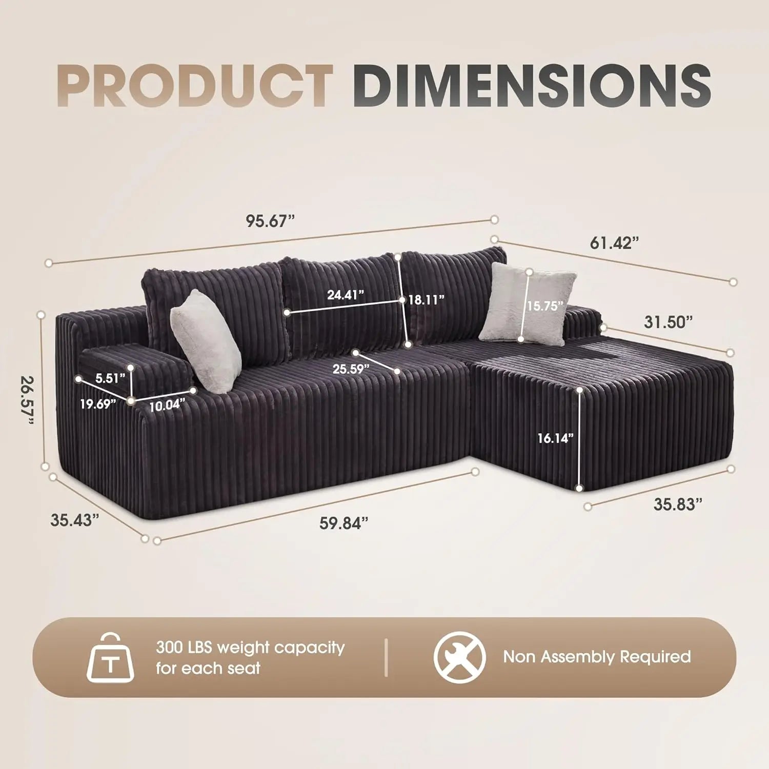 Modular Sectional Sofa Couches L-Shape Couch 3 Seat Modular Sofa Memory Foam Sectional Couches for Living Room,, Customized