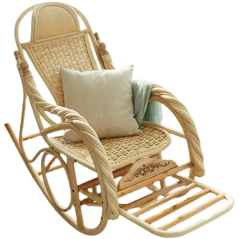 True rattan woven rocking chair design style elderly adult recliner household small apartment balcony leisure