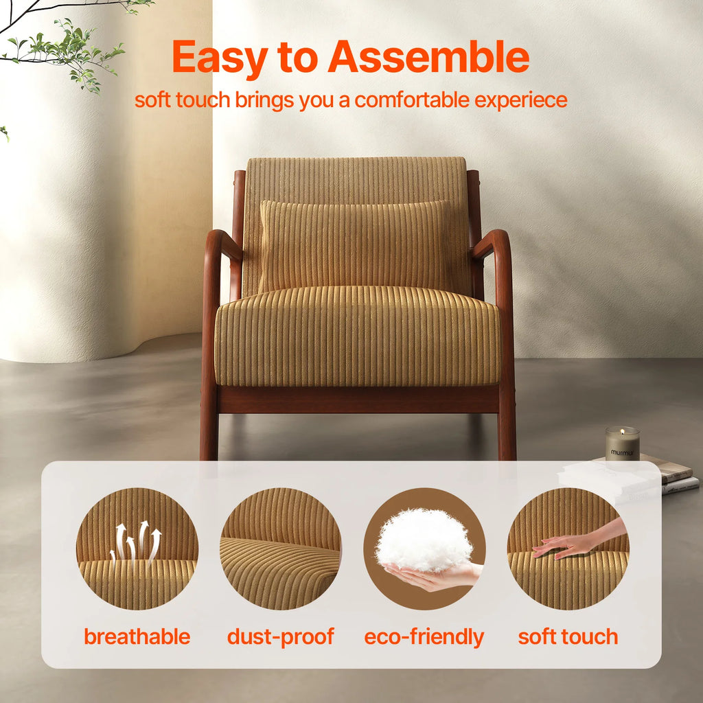Mid Century Modern Accent Chair, Comfy Fabric Reading Chair with Solid Wood Frame, Easy Assembly Armchair for Living Room