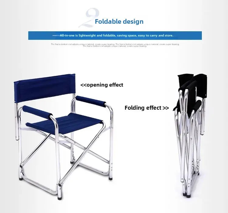Aluminum Alloy Director’s Chair with Side Table, Portable Folding Fishing Stool, Relaxing Laptop Desk, Outdoor Picnic Gear