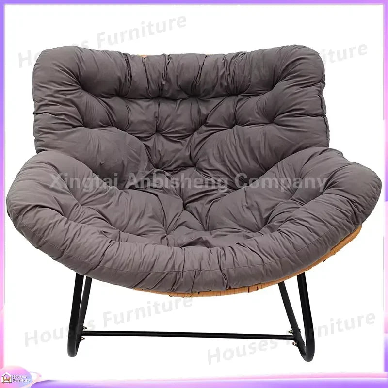 Modern Metal Moon Rocking Chair Outdoor Garden Courtyard Patio Furniture with 7 Inch Thick Cushion Casual Non Foldable Swing