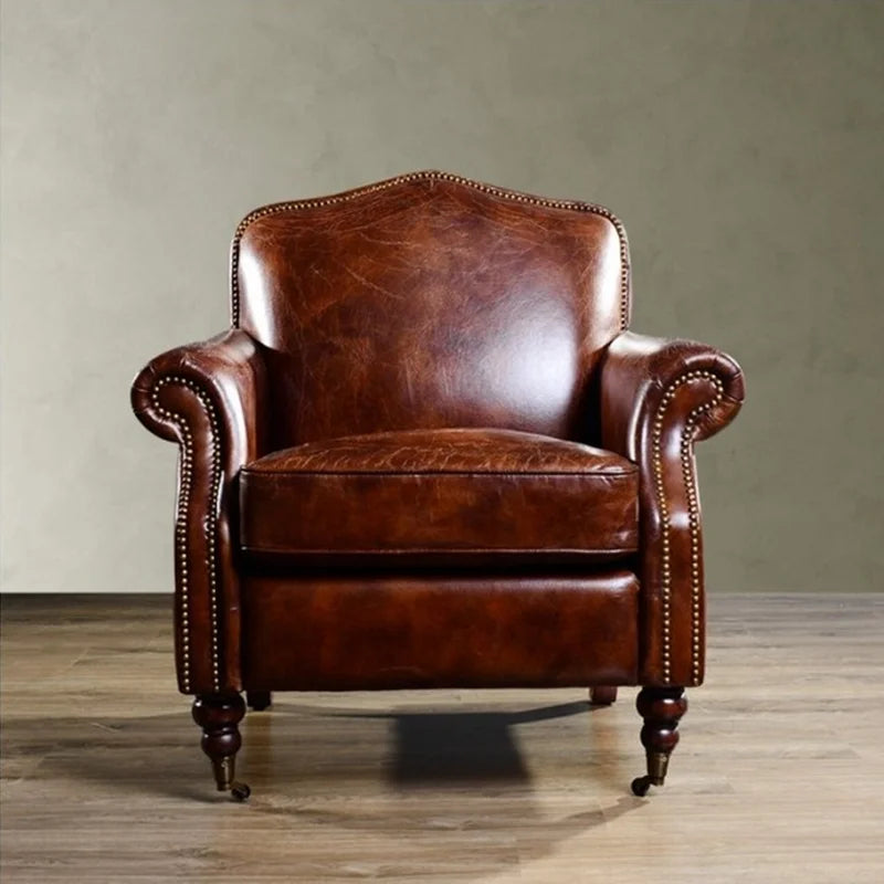 TT retro first-layer cowhide single sofa study sofa