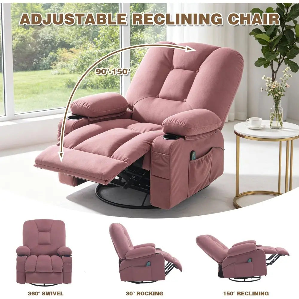 Rocker Massage Recliner Chair with Heat, Oversized Rocking Nursery Chair with Cup Holder, Breathable abric Single Soa Overstued