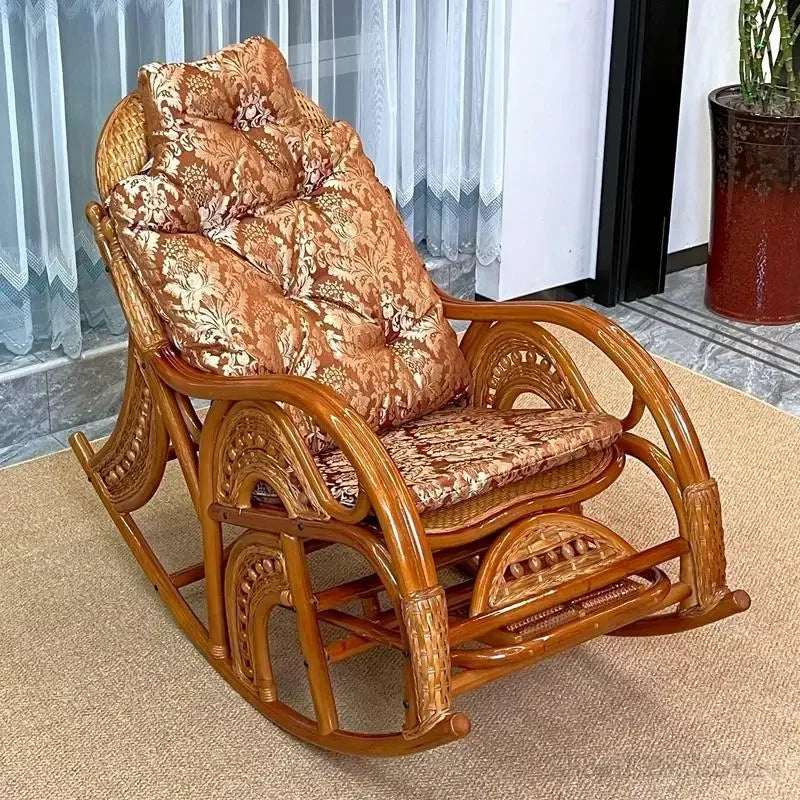 Natural and comfortable rattan rocking chair for adults elderly family leisure chair balcony reclining and sleeping chair
