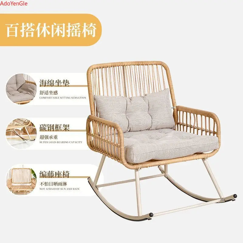 Rattan woven rocking chair Home leisure creative nap balcony adult living room modern garden handmade lounge chair