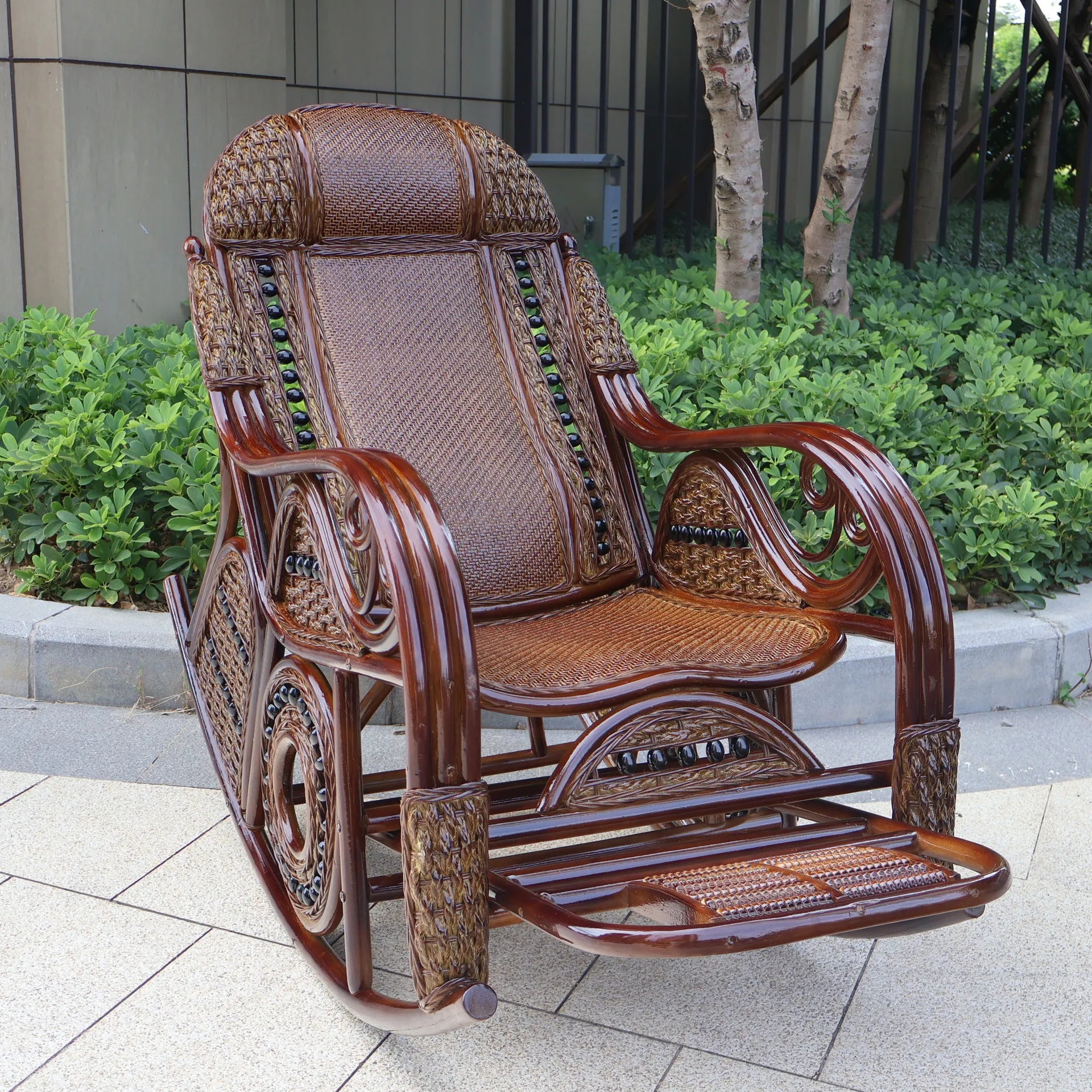 Leisure Lazy Rocking Chair Pastoral Rattan Natural Rattan Homestay Rocking Chair