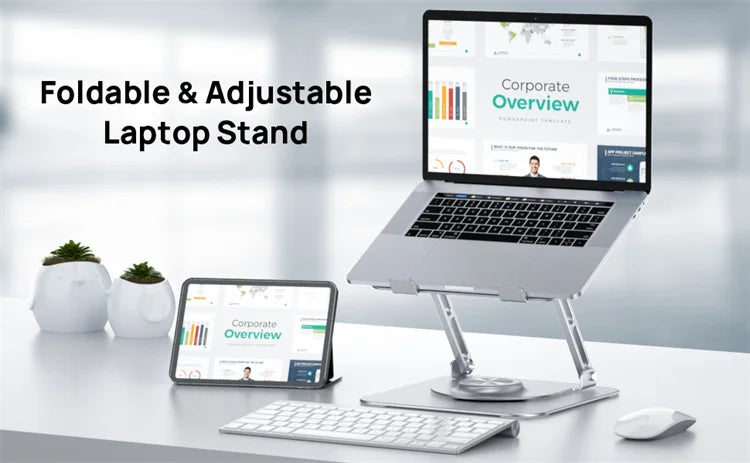 Ultra Slim 360 Swivel Aluminum Alloy Laptop Holder Foldable Portable Compact Notebook Computer Riser For Office Desk