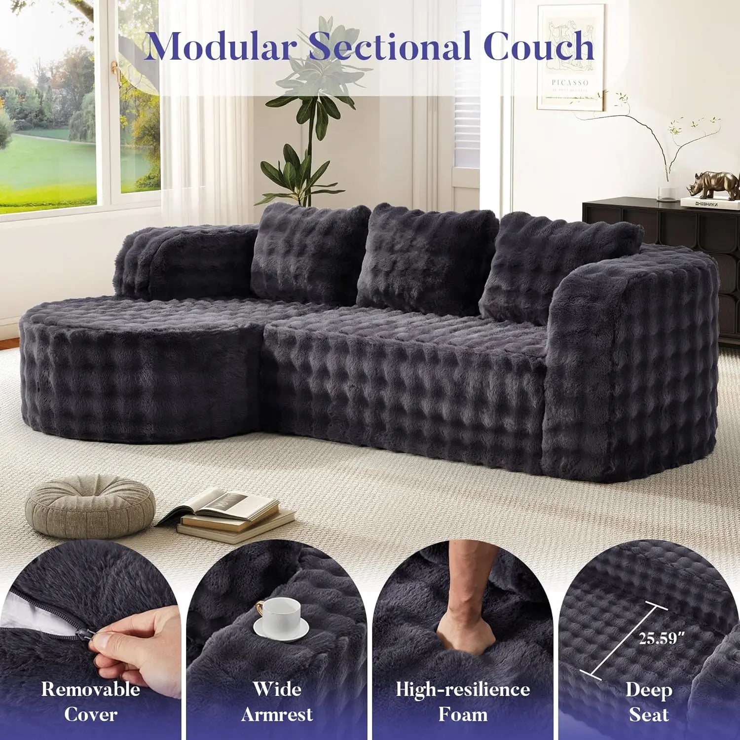 #96" Modular Sectional Sofa Oversized Chaise L Shape 3 Seat Living Room Apartment No Assembly, Customized