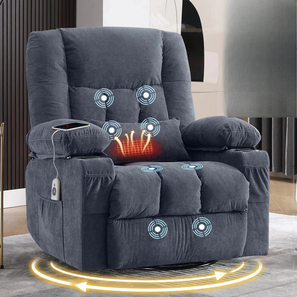 350 Pound Swivel 360° Rocking Massage Heating Recliner Sofa Chair in Anji Rocking Reclining Chair for Adults