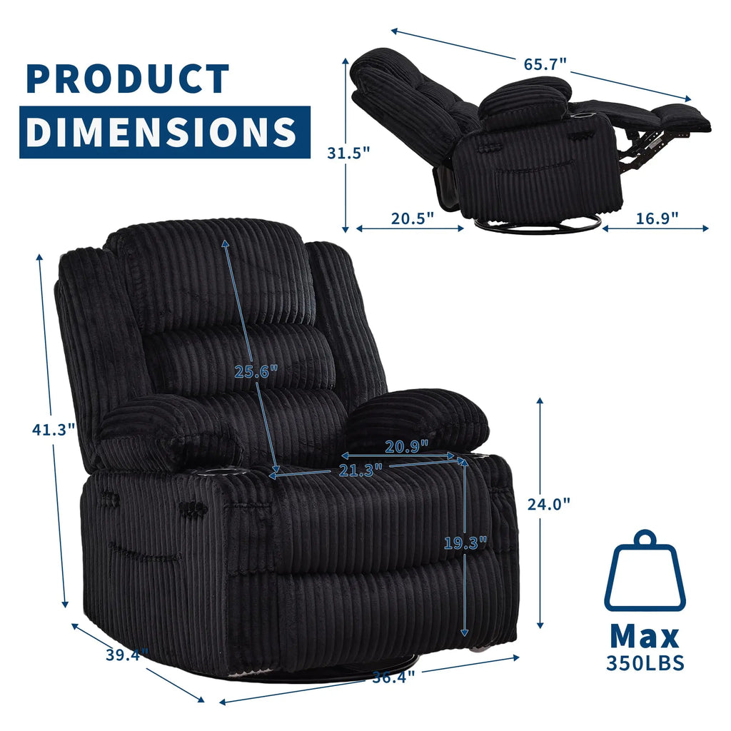 Jumbo Corduroy Rocking Recliner Chair With Cup Holder Swivel Glider Upholstered Deep Seat Lazy Boy Nursery Chair For Living Room