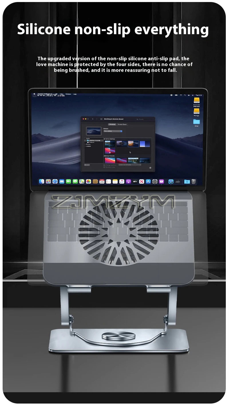 Desktop Laptop Stand 360° Rotatable Metal Tablet Cooling Stand with Folding Fan Radiator Support Lift Anti-skid