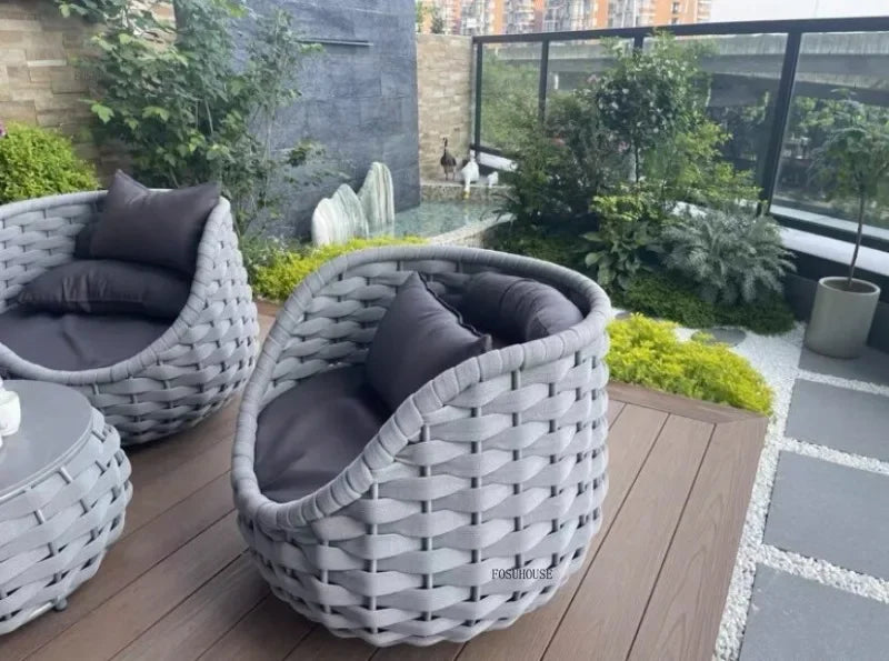 Aluminum Alloy Sofa Set Outdoor Modern Villa Courtyard Rope Weaving Garden Patio Furniture Weather Resistant Nordic Design