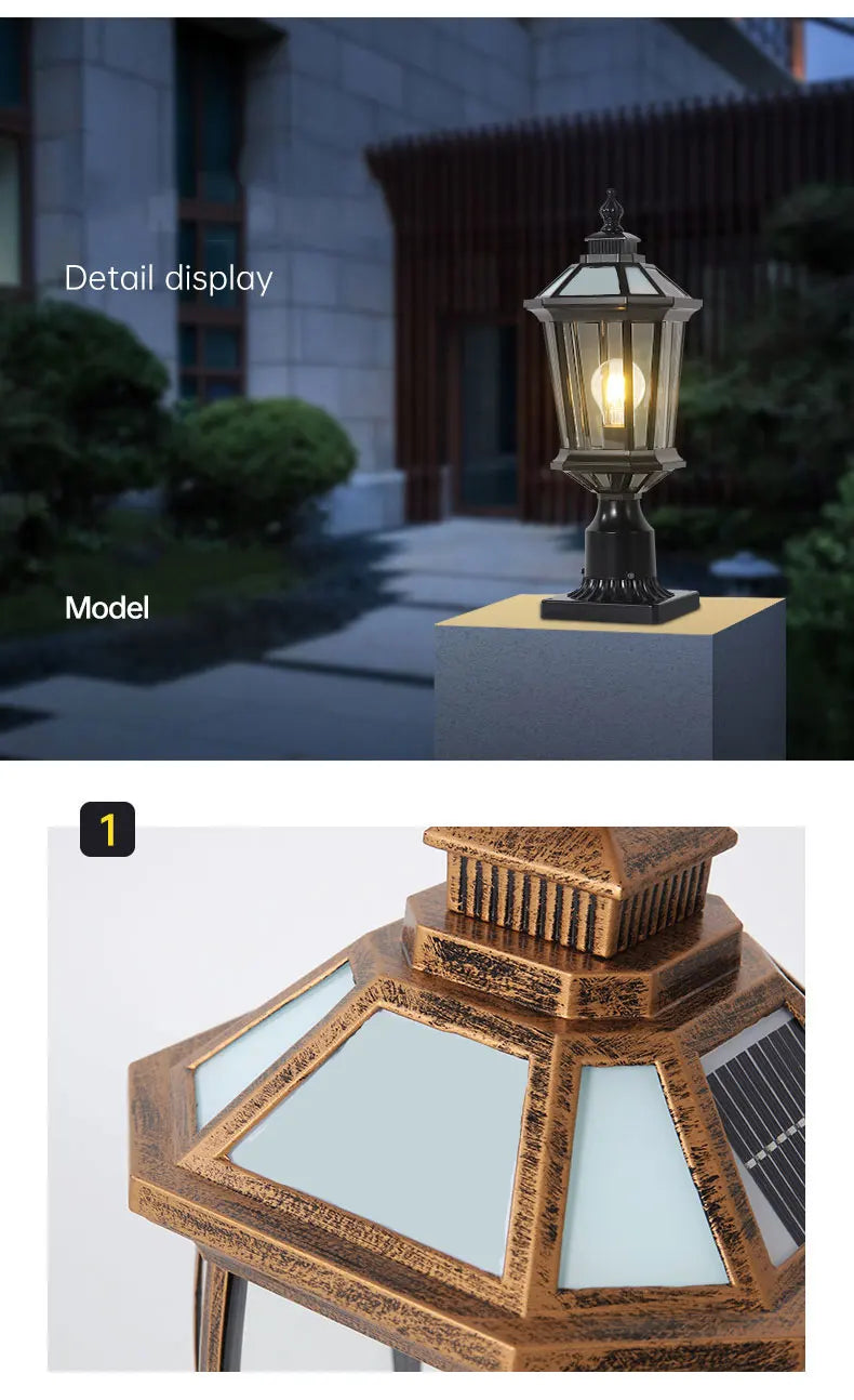 Waterproof Gold Garden Landscape Column Light Outdoor Door Post Porch Light with Glass for Villa Decor