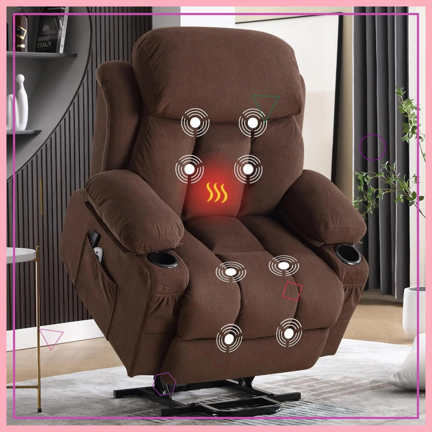 Power Lift Recliner Chair for Elderly with Massage and Heat, Electric Recliner with USB Port and Cup Holders