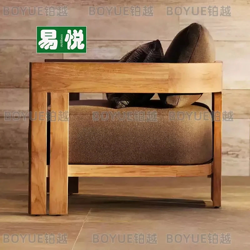 Waterproof Aluminum Alloy Outdoor Sofa Set with Solid Teak Wood Frame for Courtyard Patio Garden Sunroom Furniture