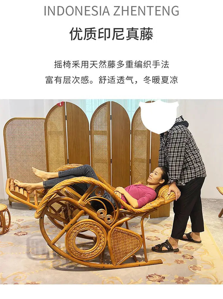 Rattan Chair Casual Rocking Chair Natural Real Rattan Recliner Balcony Rocking Chair Adult